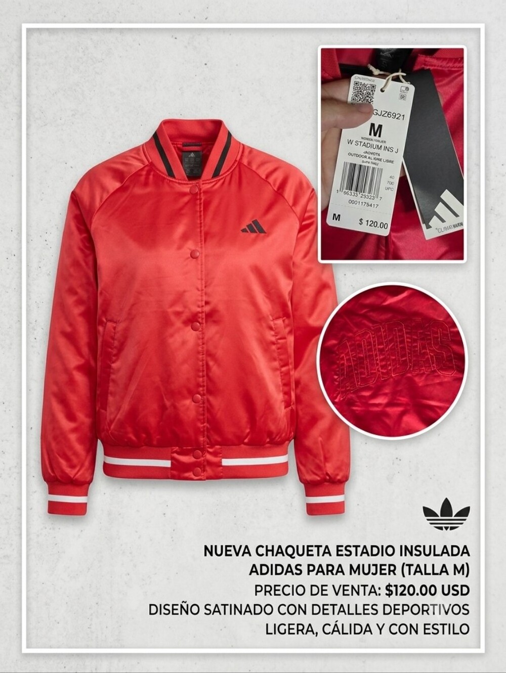 adidas Satin Bomber Jacket in Red with Black Logo